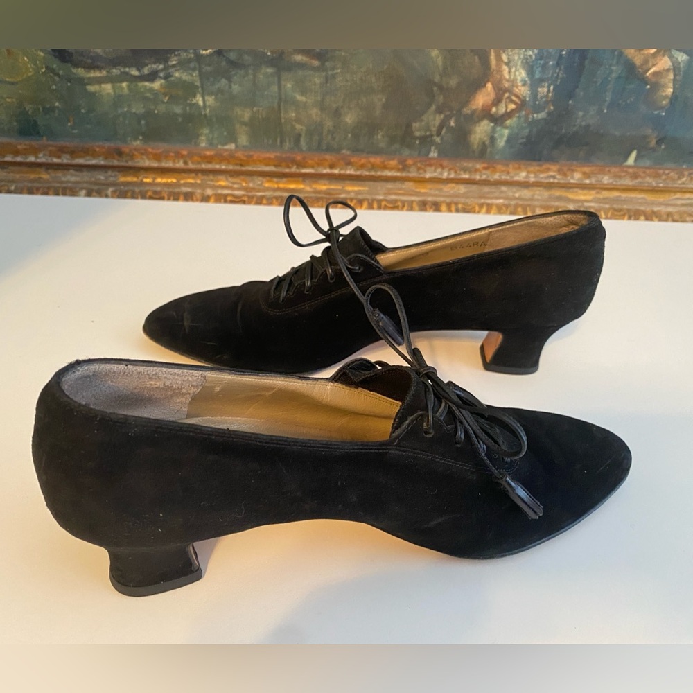Salvatore Ferragamo, Vintage Black Suede & Leather lace up low bootie-type shoes